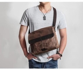 Casual Waxed Canvas Leather Men's Side Bag Shoulder Bag Messenger Bag For Men Stylish Design