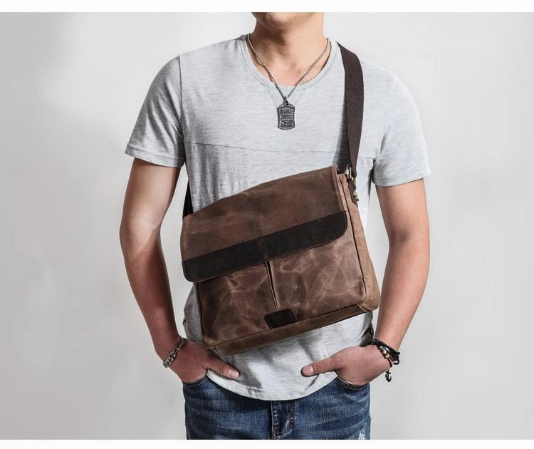 Casual Waxed Canvas Leather Men's Side Bag Shoulder Bag Messenger Bag For Men Stylish Design
