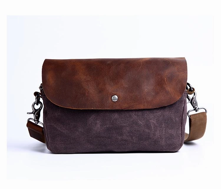 Casual Waxed Canvas Leather Mens MIni Side Bag Gray Courier Bag Messenger Bag for Men Lightweight Travel Stylish Design