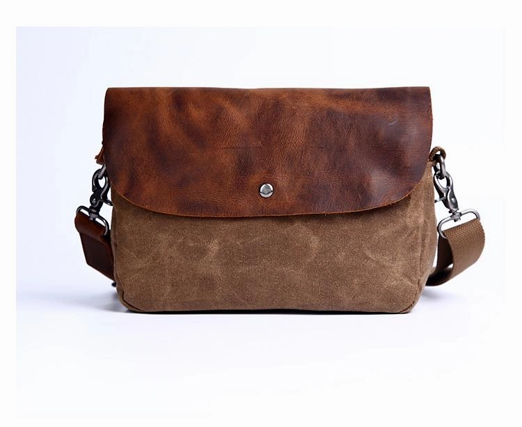 Casual Waxed Canvas Leather Mens MIni Side Bag Gray Courier Bag Messenger Bag for Men Modern Comfort Casual Comfort