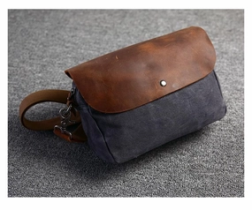 Minimal Travel Casual Waxed Canvas Leather Mens MIni Side Bag Gray Courier Bag Messenger Bag for Men