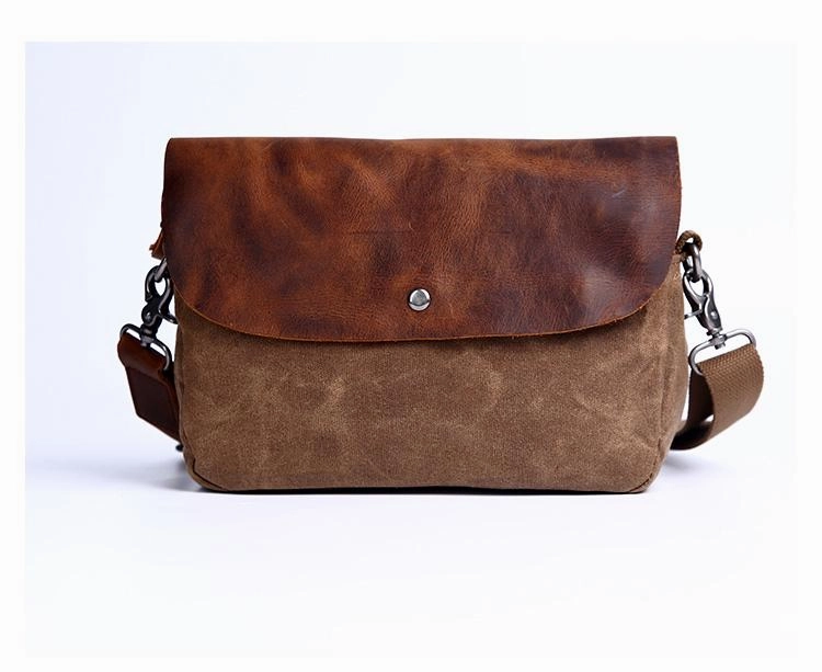 Everyday Style Casual Waxed Canvas Leather Mens MIni Side Bag Gray Courier Bag Messenger Bag for Men