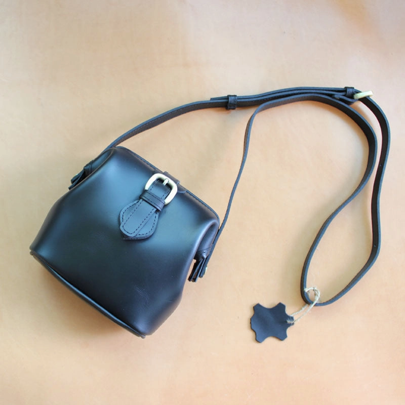 Handmade Womens Black Leather Doctor Shoulder Purses Black Doctor Crossbody Purses for Women Travel Utility Classic Style