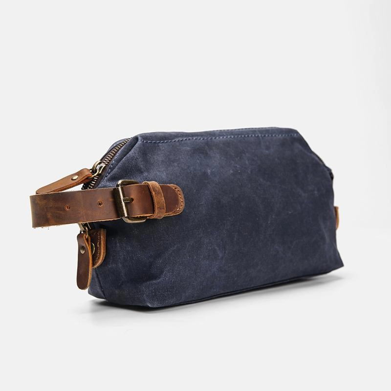 Luxury Touch Compact Everyday Waxed Canvas Leather Mens Women's Waterproof Cosmetic Bag Clutch Bag Handbag Storage Bag Wash Bag For Men