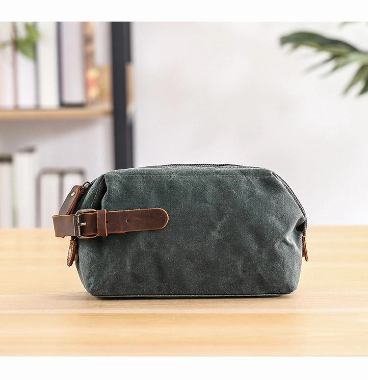 Waxed Canvas Leather Mens Women's Waterproof Cosmetic Bag Clutch Bag Handbag Storage Bag Wash Bag For Men Smart Geometry School Essential