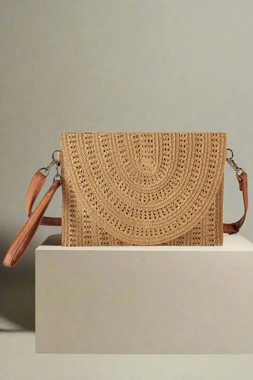 Pocket Size MB0290 Woven Pattern Straw Clutch/Crossbody Bag
