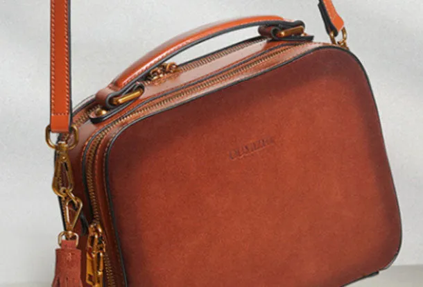 Brown Genuine Leather handbag shoulder bag for women leather Side bag Refined Construction