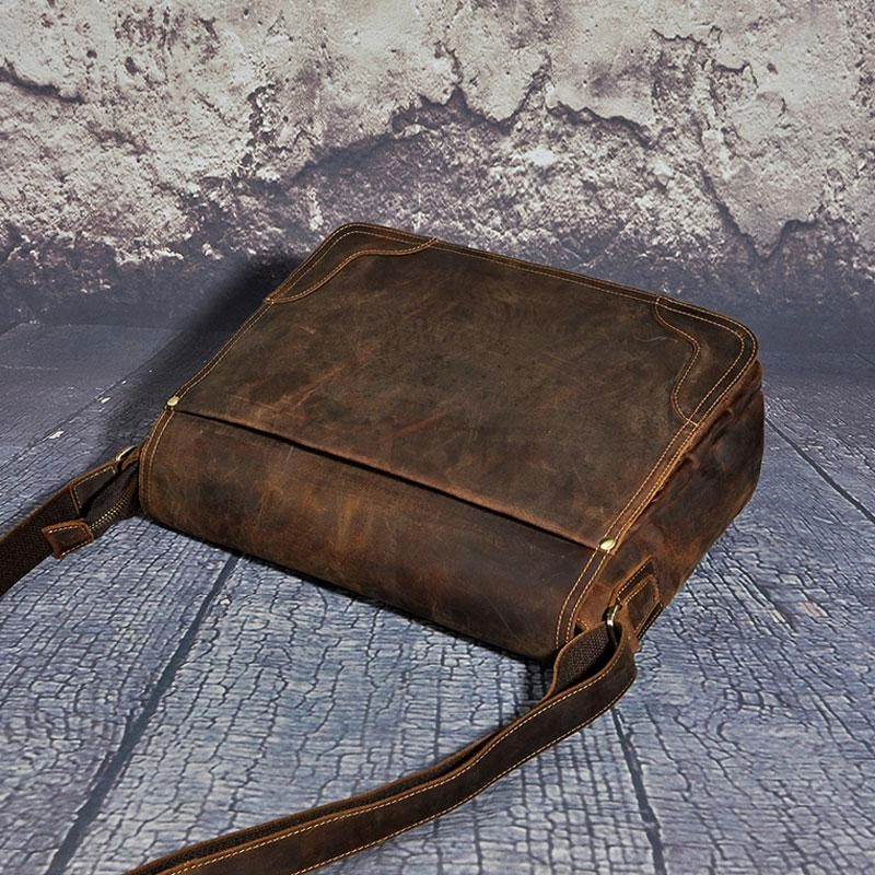 Brown Leather Mens SIDE BAG COURIER BAG Messenger Bag Shoulder Bag for Men Easy Access