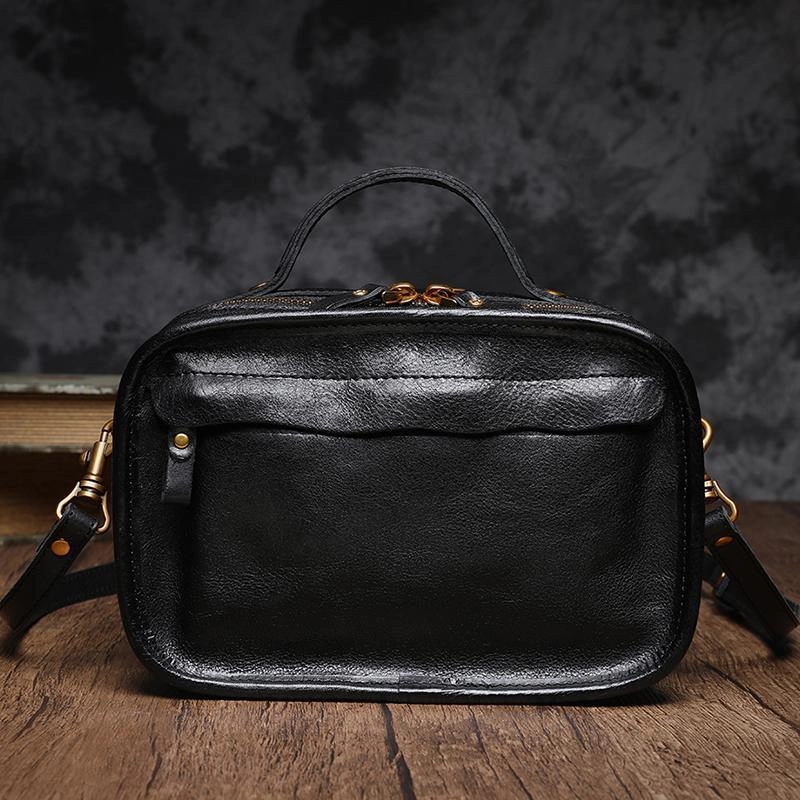Vintage Womens Coffee Small Cube Handbag Leather Black Women's Shoulder Purse for Ladies Casual Aesthetic