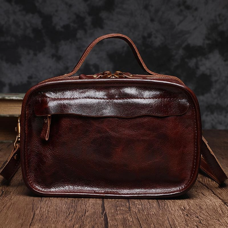 Vintage Womens Coffee Small Cube Handbag Leather Black Women's Shoulder Purse for Ladies Fine Craft Daily Luxury