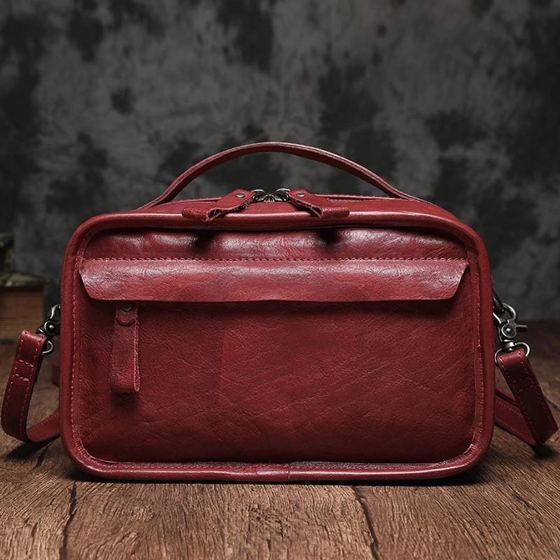 Classic Daily Vintage Womens Coffee Small Cube Handbag Leather Black Women's Shoulder Purse for Ladies