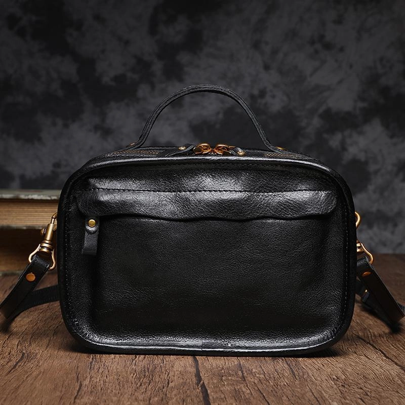 Weekend Outing Vintage Womens Coffee Small Cube Handbag Leather Black Women's Shoulder Purse for Ladies