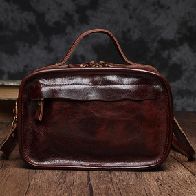 Vintage Womens Coffee Small Cube Handbag Leather Black Women's Shoulder Purse for Ladies Fine Craft Daily Luxury