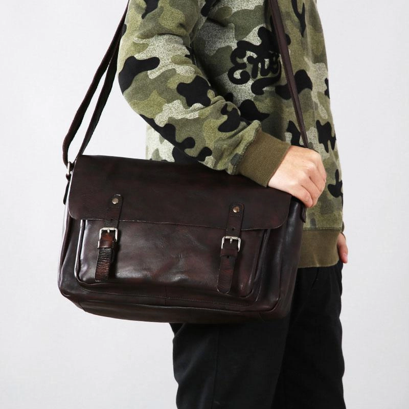 Vintage Leather Mens Cool Shoulder Bags Messenger Bag for men Casual Gear