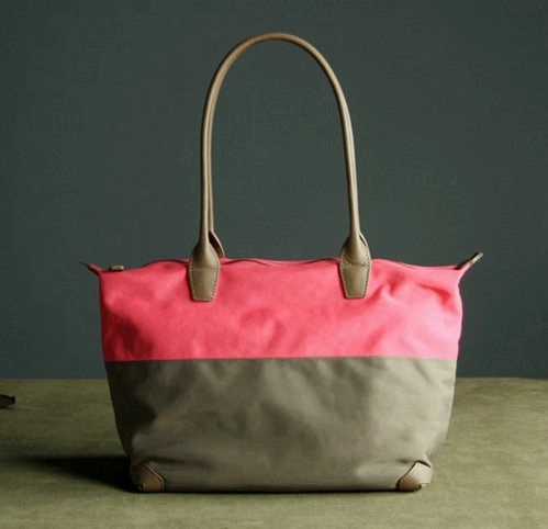 Pink&Khaki Womens Nylon Shoulder Handbag Womens Nylon Contrast Color Pink Shoulder Work Purse Nylon for Ladies Urban Utility Classic Proportion