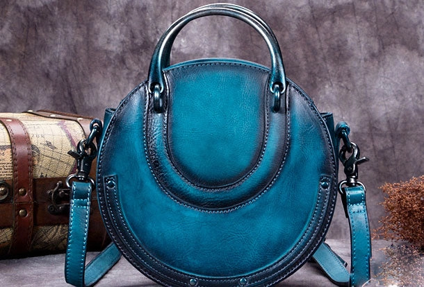 Genuine Leather Handbag Vintage Circle Bag Shoulder Bag Crossbody Bag Purse For Women Professional Tote Casual Streetwear