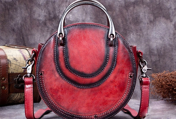 Youthful Energy Functional Comfort Genuine Leather Handbag Vintage Circle Bag Shoulder Bag Crossbody Bag Purse For Women