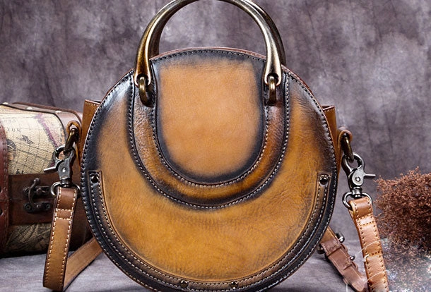 Genuine Leather Handbag Vintage Circle Bag Shoulder Bag Crossbody Bag Purse For Women Urban Function