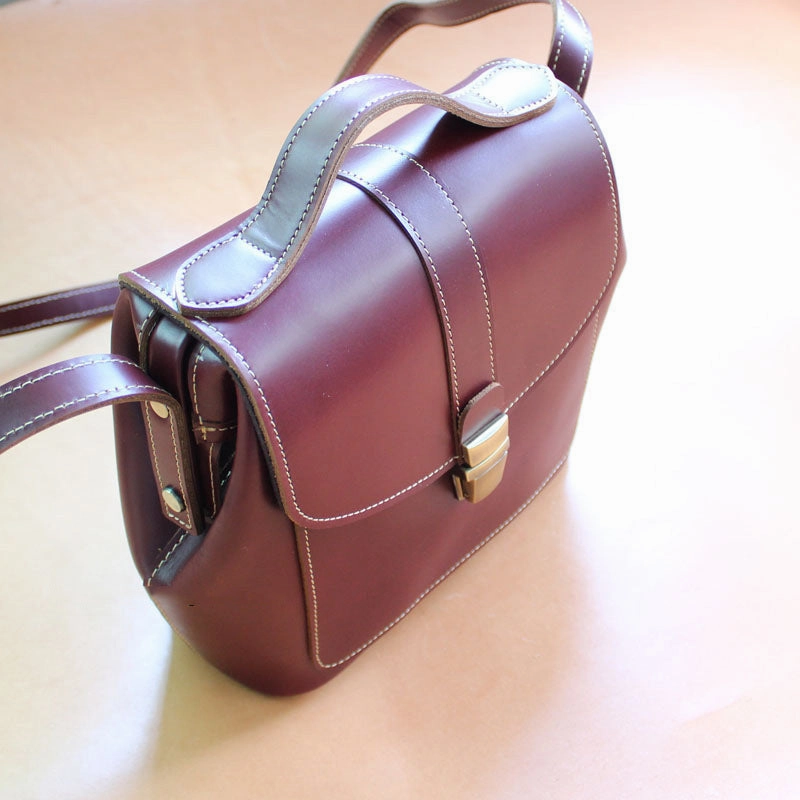 Street Look Handmade Womens Claret Leather Doctor Shoulder Purses Red Doctor Crossbody Purses for Women