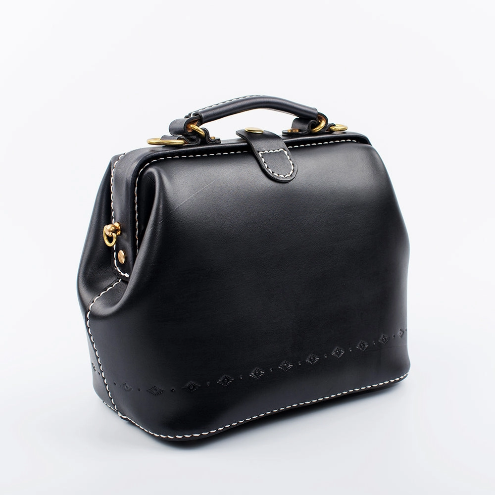 Professional Outfit Handmade Womens Black Leather doctor Handbag shoulder doctor bags Purse for women