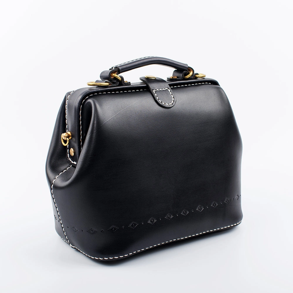 Handmade Womens Black Leather doctor Handbag shoulder doctor bags Purse for women Chic Lifestyle Convenient everyday bag