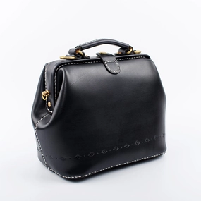 Professional Outfit Handmade Womens Black Leather doctor Handbag shoulder doctor bags Purse for women