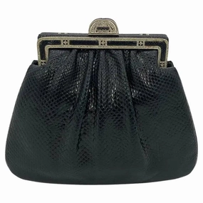 Judith Leiber Black Lizard Antique Silver Crystal Top Clutch Compact Design Statement Piece