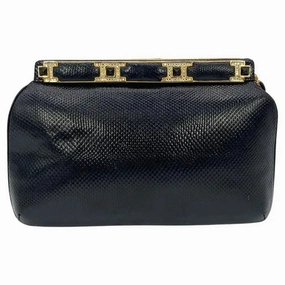 Embroidered Pattern Functional Use Judith Leiber Black Lizard Crystal and Leather Top Clutch