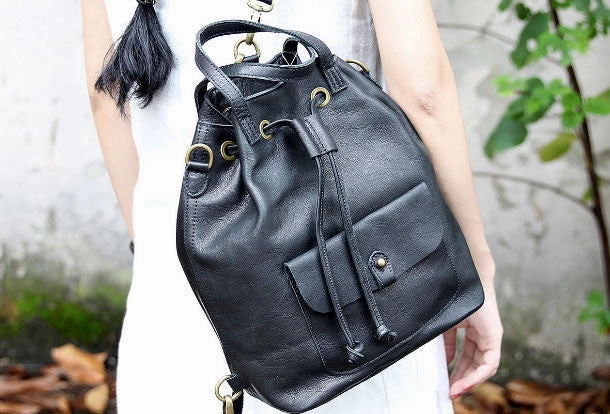 Handmade Leather backpack bag shoulder bag bucket bag women leather purse Smart Design