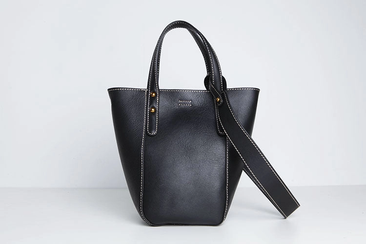 Genuine Leather Cute Bucket Bag Handbag Crossbody Bag Shoulder Bag Women Leather Purse Neutral Color Palette