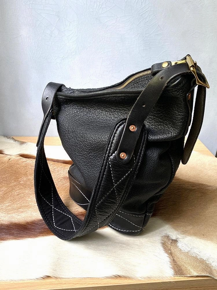 Elegant Minimal Look Soft and Delicate Feel Classic Plaid Crossbody Bucket Bag | Handcrafted Full Grain Leather Bag