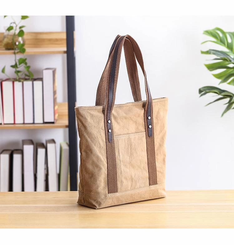 Smart Function Casual Canvas Mens Womens Large 14???? Khaki Handbag Tote Bag Brown Shoulder Bag Tote Purse For Men