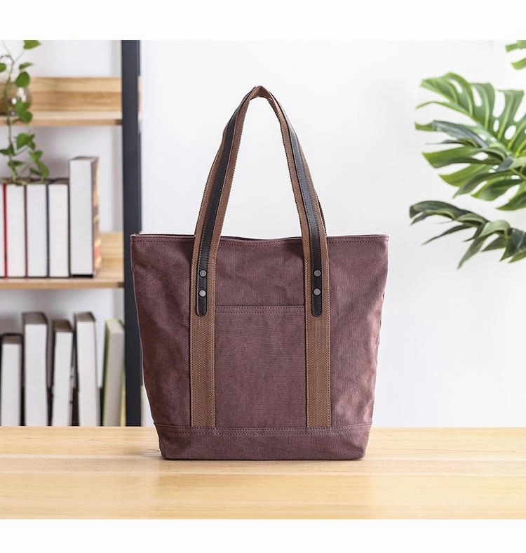 Functional Detail Casual Canvas Mens Womens Large 14???? Khaki Handbag Tote Bag Brown Shoulder Bag Tote Purse For Men