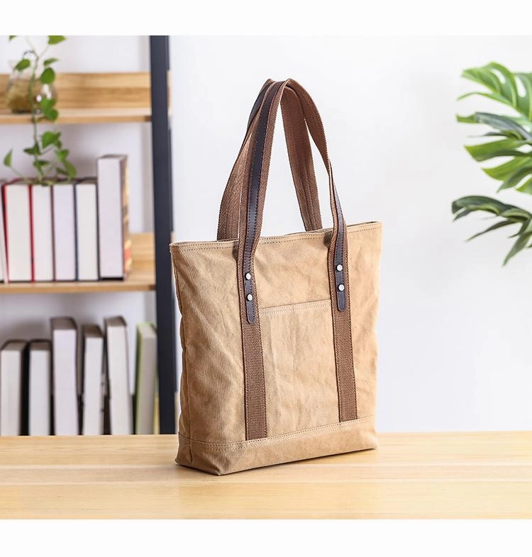Crossbody Option Casual Canvas Mens Womens Large 14???? Khaki Handbag Tote Bag Brown Shoulder Bag Tote Purse For Men