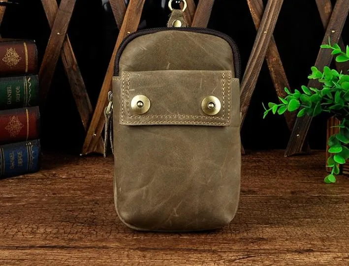 Leather Mens WAIST POUCH with Belt Loop Cell Phone Holster Belt Pouch for Men Magnetic Close