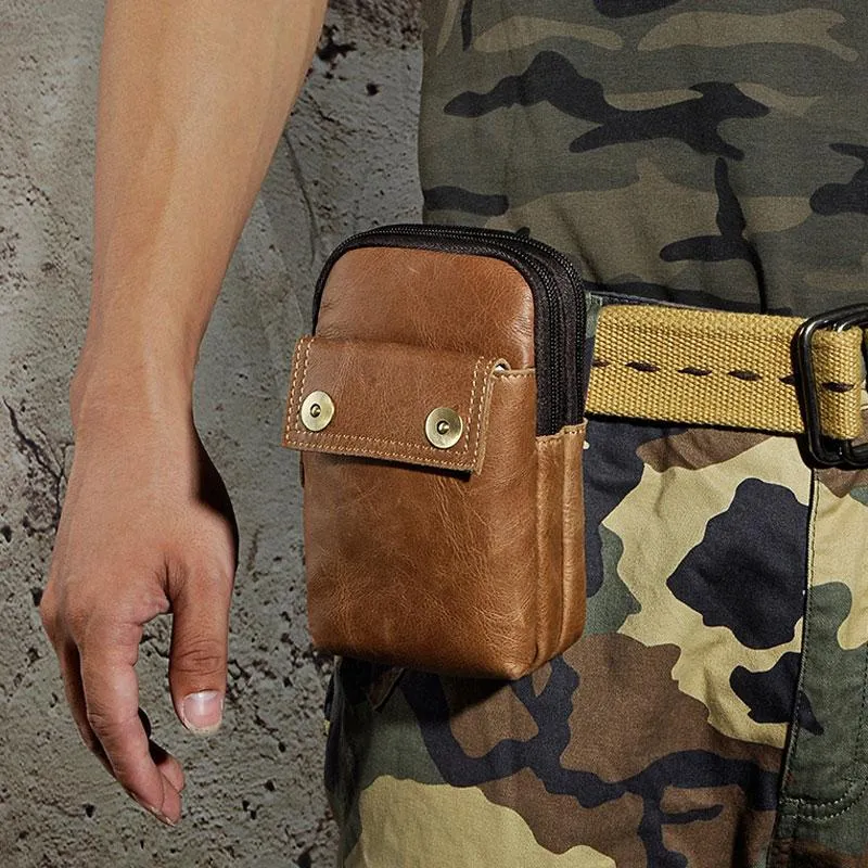 Premium Quality Simple Structure Leather Mens WAIST POUCH with Belt Loop Cell Phone Holster Belt Pouch for Men