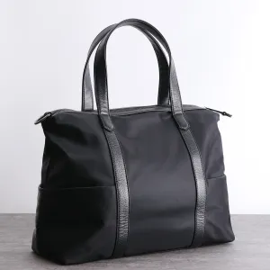 Classic Womens Nylon Leather Handbags Briefcase Mens Black Nylon Laptop Shoulder Purse for Ladies Modern Luxury
