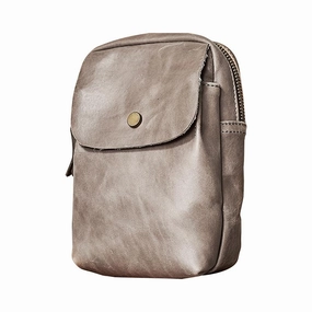 Casual Everyday Cool Black Leather Mens Small Messenger Bag Courier Bag Chest Bag Phone Side Bag for men