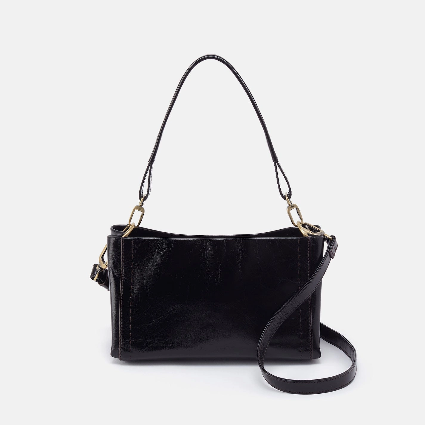 Adventure Travel Seneca Shoulder Crossbody in Polished Leather - Black
