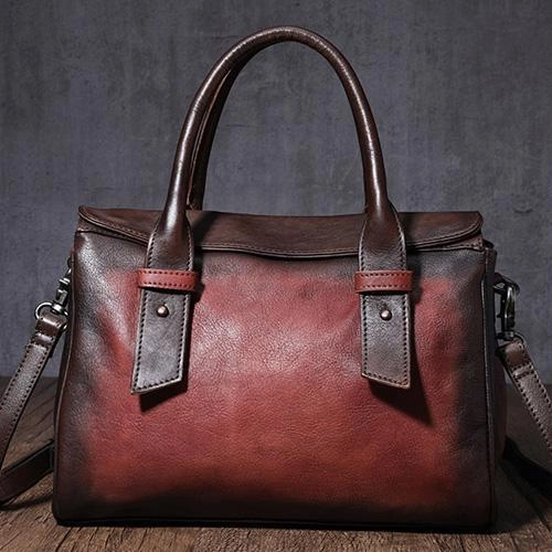 Urban Craft Vintage Brown Ladies Leather Handbag Purse Red Work Handbag Shoulder Purse for Women