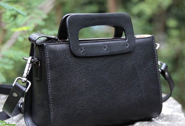 Monochrome Look Handmade vintage satchel leather crossbody bag shoulder bag handbag for women