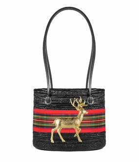 Lisi Lerch Medium Charlotte Tote - Reindeer Holiday Plaid Season Color