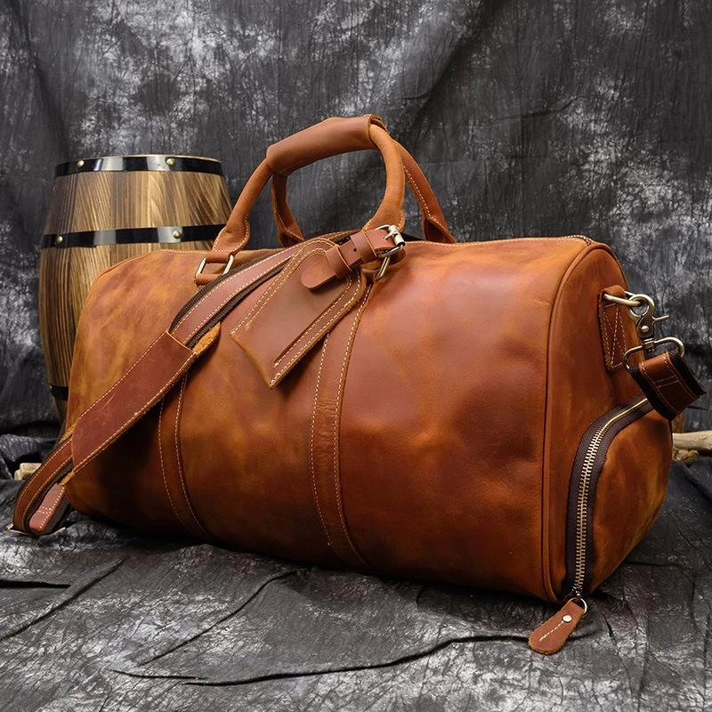 Utility Pouch Cool Brown Leather Mens 19'' Overnight Bag Duffle Bag Travel Bag Large Weekender Bag for Men