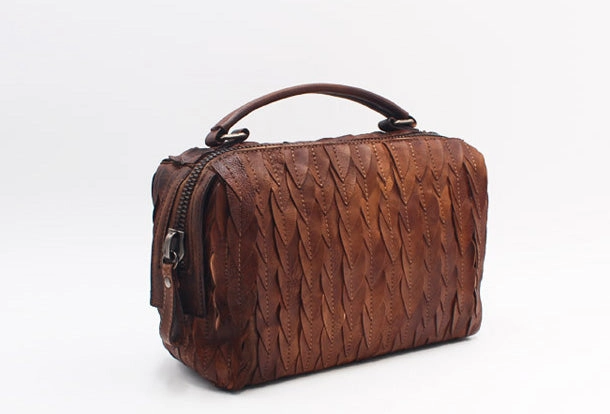 Sustainable Design Handmade Leather Handbag Boston Bag Purse Crossbody Shoulder Bag for Women Lady