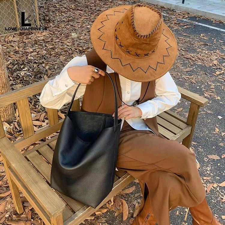 Modern Chic Style Classic Leather Bucket Bag, Minimalist Minimalist Leather Tote Bag, Fashion Designer Bag, Tan Mummy Bag, Everyday Bag, Gift For Her