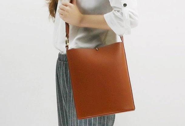 Genuine Leather Bucket Bag Purse Bag Shoulder Bag for Women Leather Crossbody Bag Neutral Color Palette