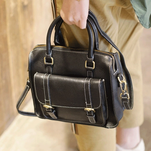 Vintage Womens Black Leather Satchel Handbags Structured Satchel Shoulder Purse School Purse for Ladies Compact Travel