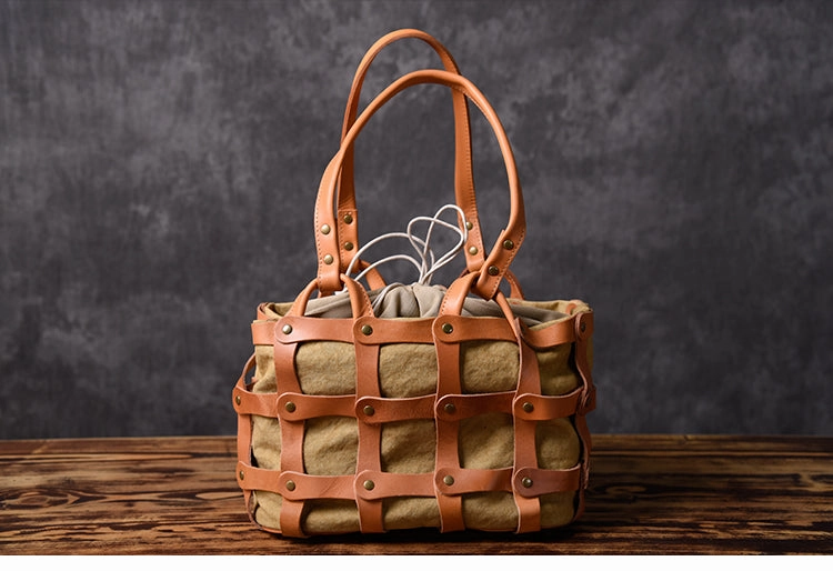 Leather Canvas Women Bucket Bag Shopper Bag Shoulder Bag For Women Weekend Companion Travel Necessity