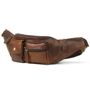 Vintage Brown Leather Men's Waist Bag Fanny Pack Hip Pack For Men Everyday Utility Quick Access