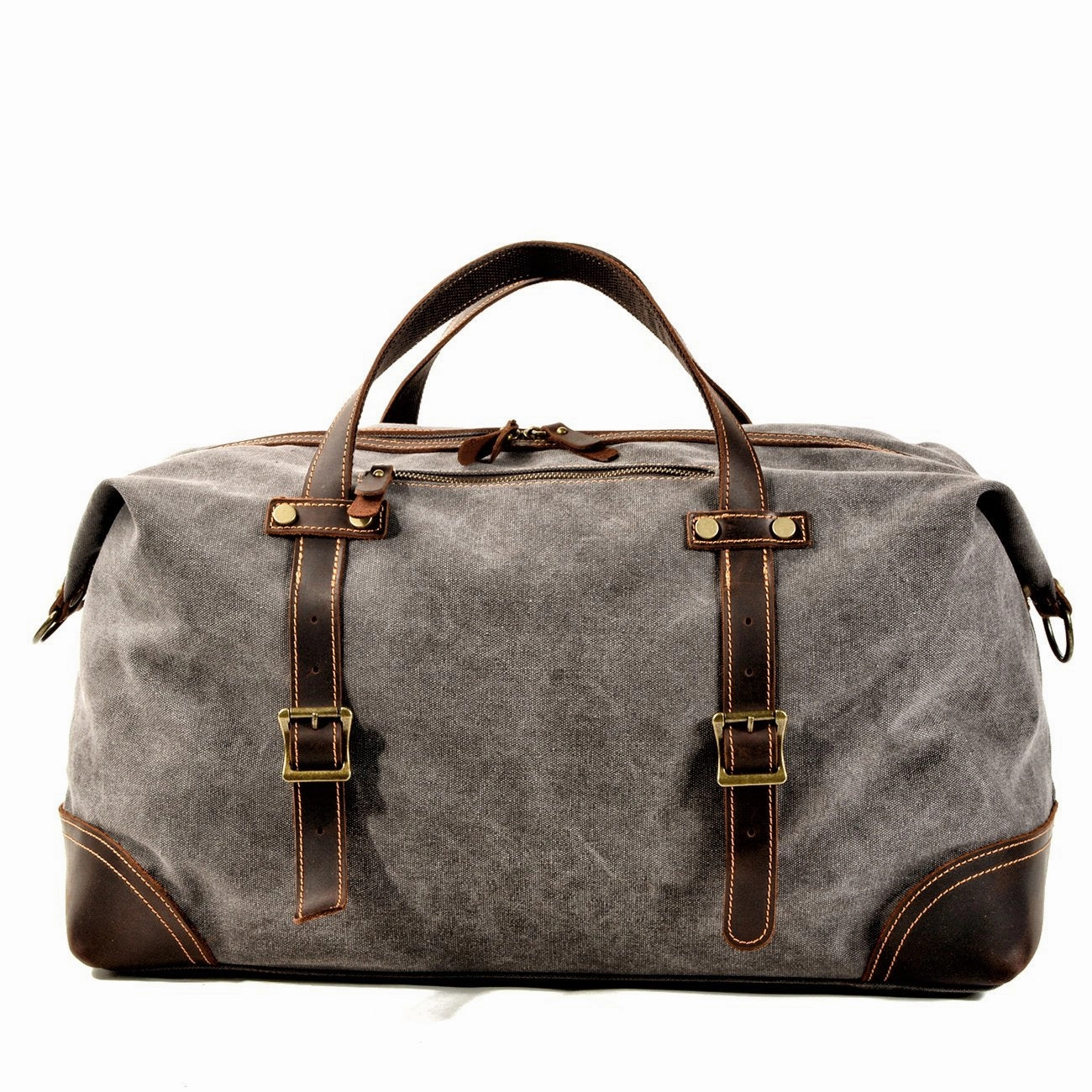 Casual Waxed Canvas Leather Mens Gray Large Travel Weekender Bag Luggage Duffle Bag for Men Foldable Travel Bag